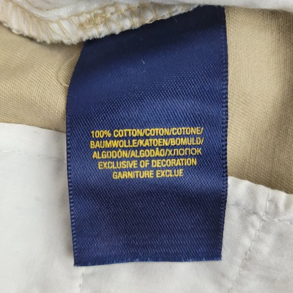 Vtg Polo Ralph Lauren Big Boys Sz 20 Signature Logo Pattern Shorts Tan Navy